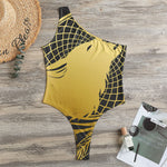 Golden Bohemian Howling Wolf Print One Shoulder Bodysuit