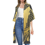 Golden Bohemian Howling Wolf Print Open Front Beach Cover Up