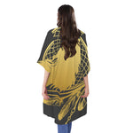 Golden Bohemian Howling Wolf Print Open Front Beach Cover Up
