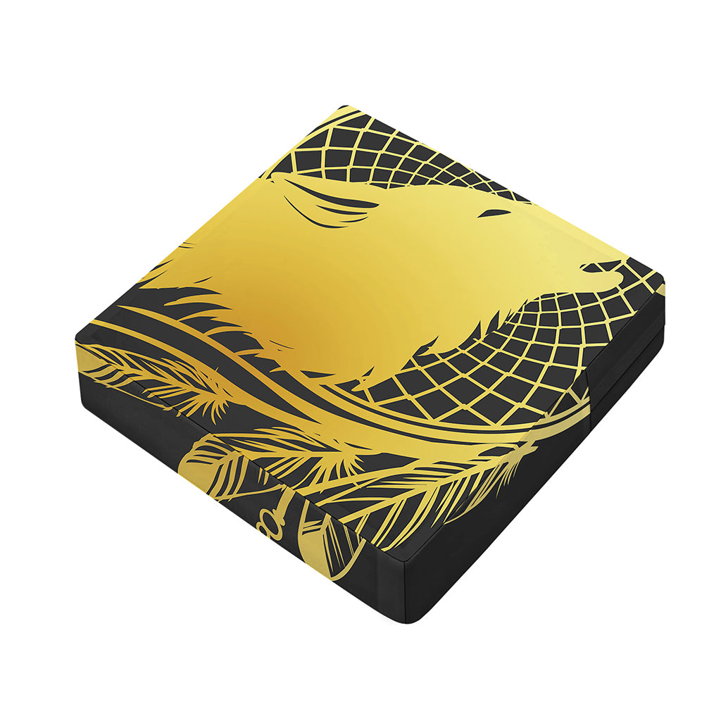 Golden Bohemian Howling Wolf Print Outdoor Seat Cushion Cover