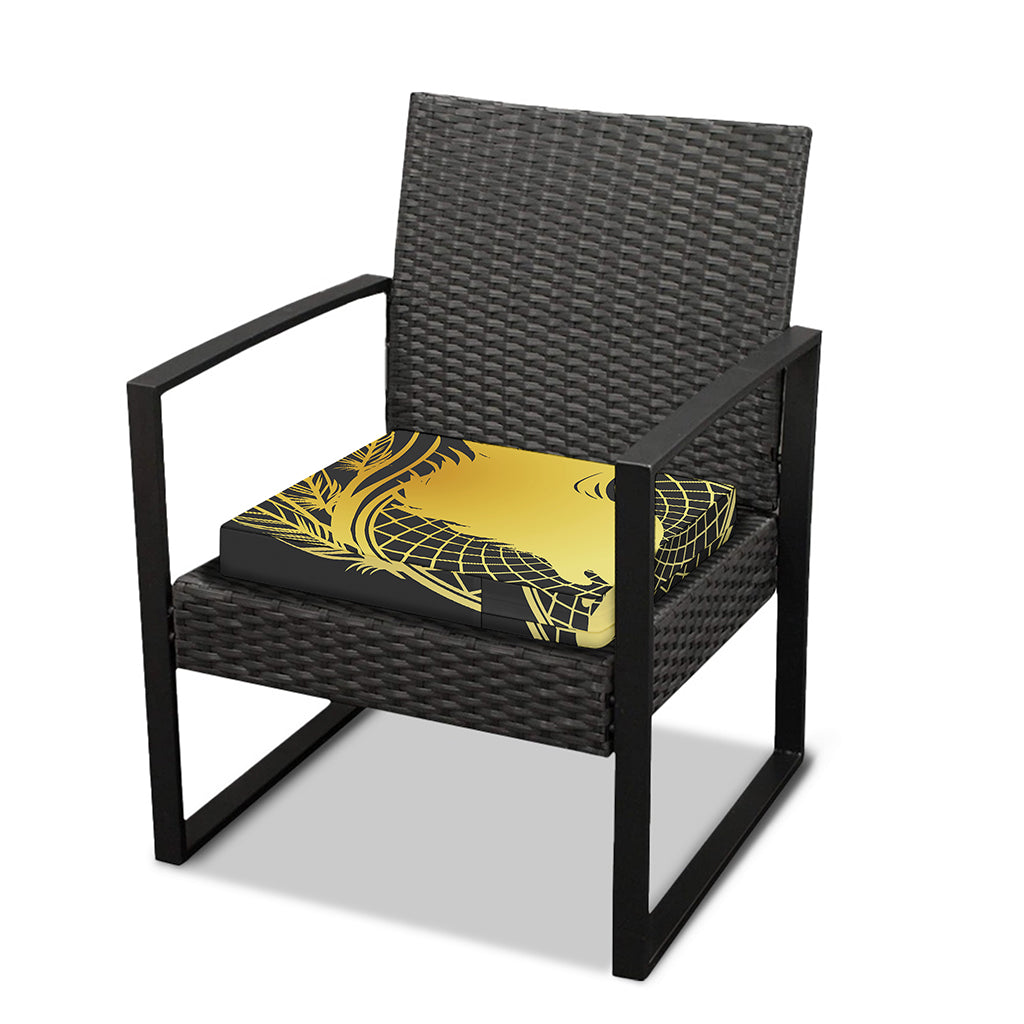 Golden Bohemian Howling Wolf Print Outdoor Seat Cushion Cover