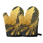 Golden Bohemian Howling Wolf Print Oven Mitts
