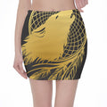 Golden Bohemian Howling Wolf Print Pencil Mini Skirt