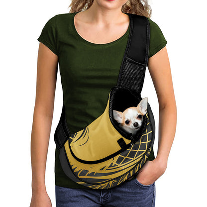 Golden Bohemian Howling Wolf Print Pet Sling Carrier