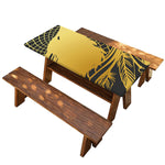 Golden Bohemian Howling Wolf Print Picnic Table Cover