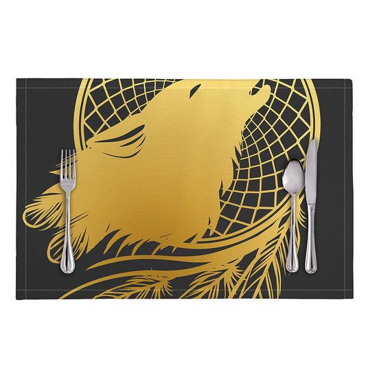 Golden Bohemian Howling Wolf Print Placemat