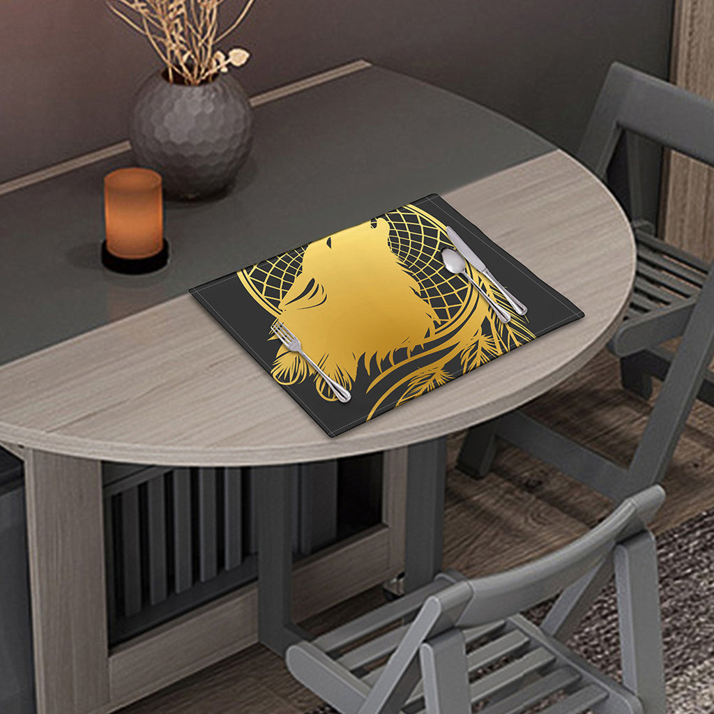 Golden Bohemian Howling Wolf Print Placemat