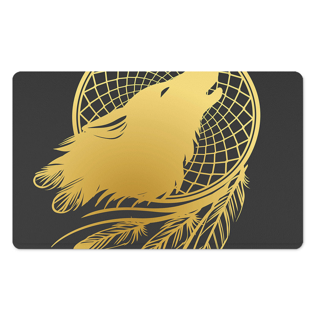 Golden Bohemian Howling Wolf Print Polyester Doormat