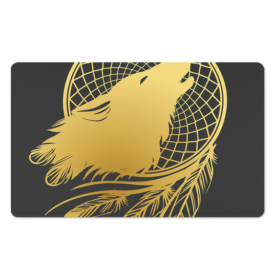 Golden Bohemian Howling Wolf Print Polyester Doormat
