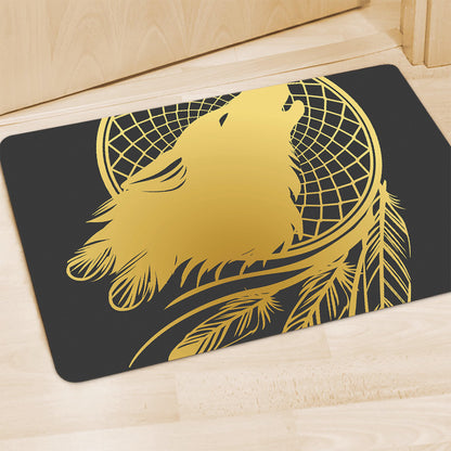 Golden Bohemian Howling Wolf Print Polyester Doormat