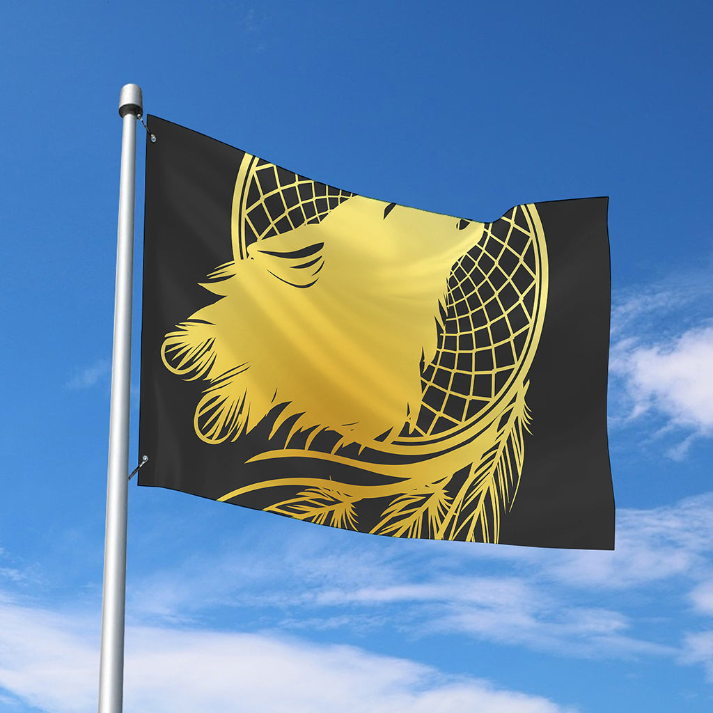 Golden Bohemian Howling Wolf Print Polyester Flag