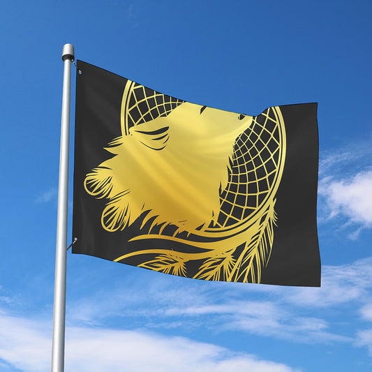 Golden Bohemian Howling Wolf Print Polyester Flag