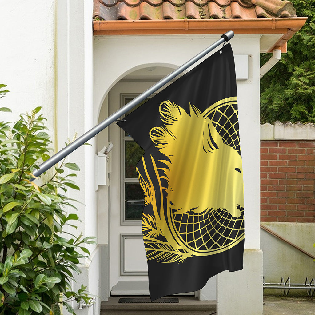 Golden Bohemian Howling Wolf Print Polyester Flag