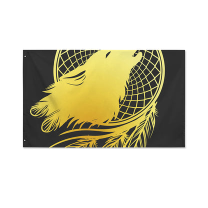 Golden Bohemian Howling Wolf Print Polyester Flag