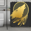 Golden Bohemian Howling Wolf Print Polyester Shower Curtain