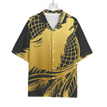 Golden Bohemian Howling Wolf Print Rayon Hawaiian Shirt