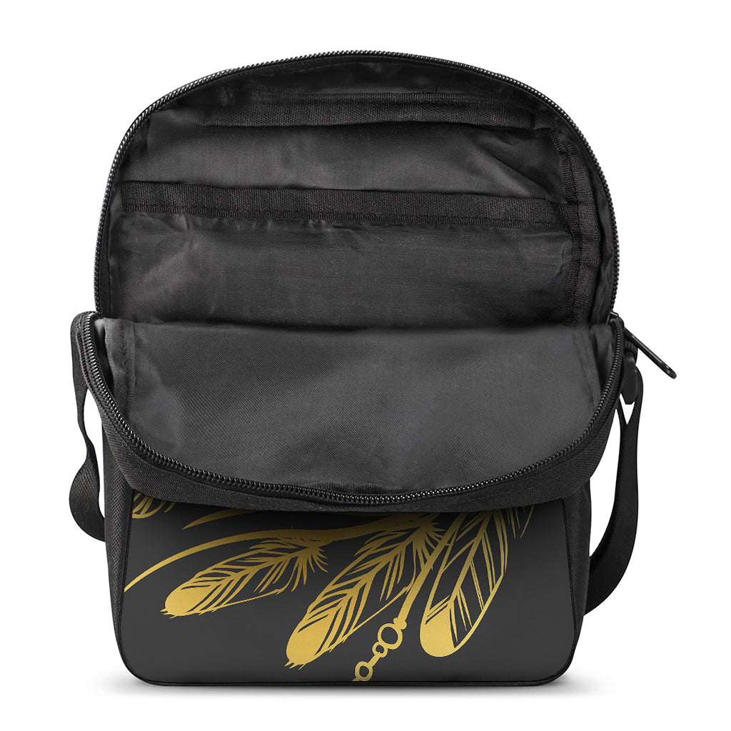 Golden Bohemian Howling Wolf Print Rectangular Crossbody Bag