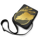 Golden Bohemian Howling Wolf Print Rectangular Crossbody Bag