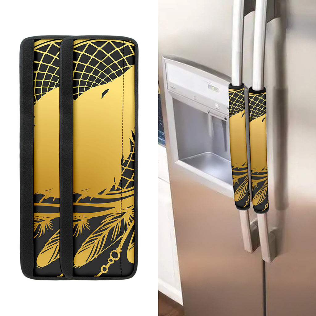 Golden Bohemian Howling Wolf Print Refrigerator Handle Covers