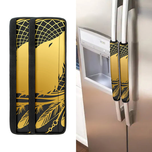 Golden Bohemian Howling Wolf Print Refrigerator Handle Covers