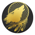 Golden Bohemian Howling Wolf Print Round Blanket