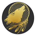 Golden Bohemian Howling Wolf Print Round Floor Mat
