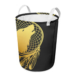 Golden Bohemian Howling Wolf Print Round Laundry Basket