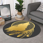 Golden Bohemian Howling Wolf Print Round Rug