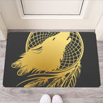 Golden Bohemian Howling Wolf Print Rubber Doormat