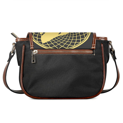 Golden Bohemian Howling Wolf Print Saddle Bag
