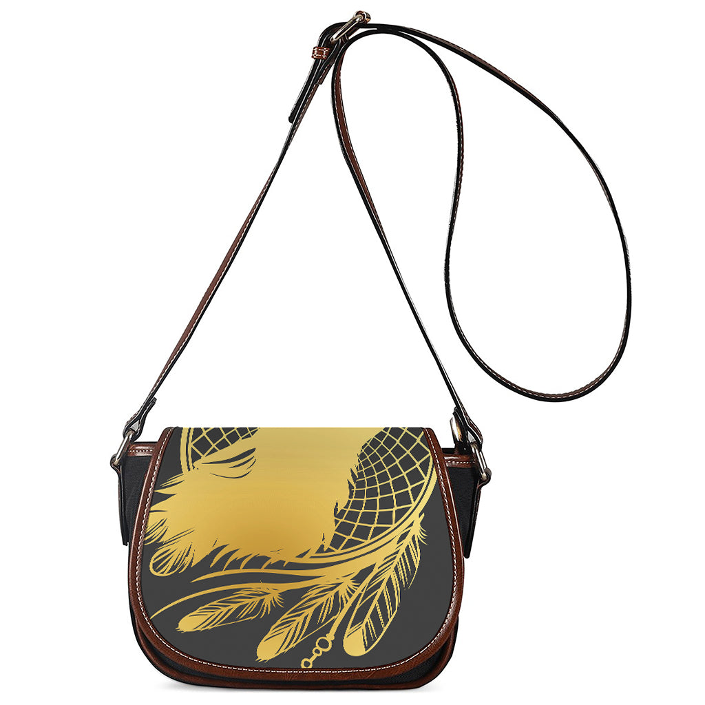 Golden Bohemian Howling Wolf Print Saddle Bag