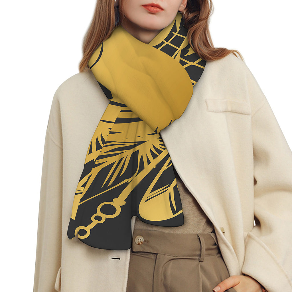 Golden Bohemian Howling Wolf Print Scarf