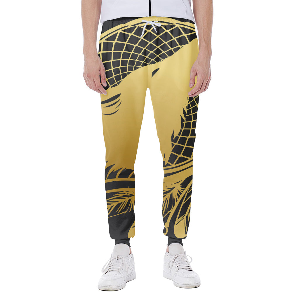Golden Bohemian Howling Wolf Print Scuba Joggers