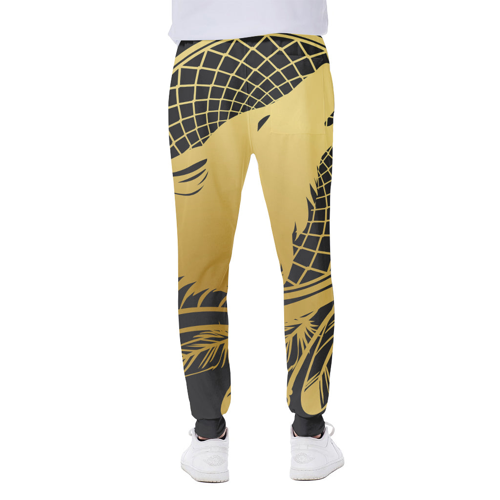 Golden Bohemian Howling Wolf Print Scuba Joggers