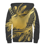 Golden Bohemian Howling Wolf Print Sherpa Lined Zip Up Hoodie