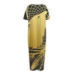 Golden Bohemian Howling Wolf Print Short Sleeve Long Nightdress