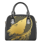 Golden Bohemian Howling Wolf Print Shoulder Handbag