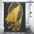 Golden Bohemian Howling Wolf Print Shower Curtain