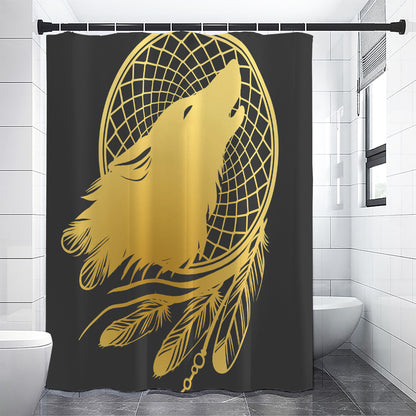 Golden Bohemian Howling Wolf Print Shower Curtain