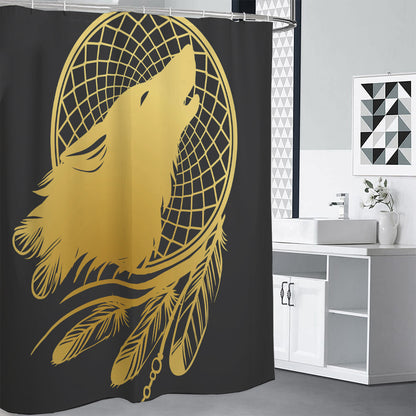 Golden Bohemian Howling Wolf Print Shower Curtain
