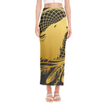 Golden Bohemian Howling Wolf Print Side Slit Maxi Skirt