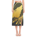 Golden Bohemian Howling Wolf Print Side Slit Midi Skirt