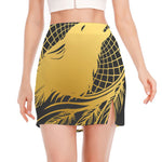 Golden Bohemian Howling Wolf Print Side Slit Mini Skirt