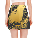 Golden Bohemian Howling Wolf Print Side Slit Mini Skirt