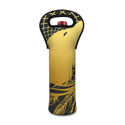 Golden Bohemian Howling Wolf Print Single Neoprene Wine Tote