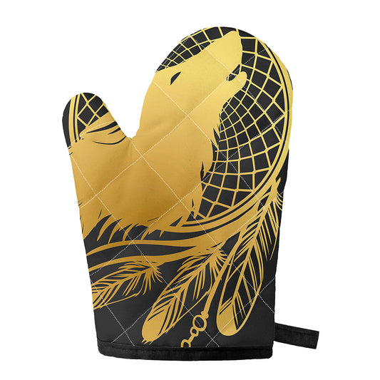 Golden Bohemian Howling Wolf Print Single Oven Mitt