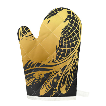 Golden Bohemian Howling Wolf Print Single Oven Mitt