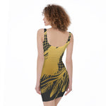 Golden Bohemian Howling Wolf Print Sleeveless Bodycon Dress
