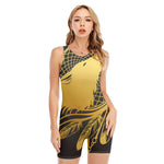 Golden Bohemian Howling Wolf Print Sleeveless One Piece Swimsuit