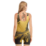 Golden Bohemian Howling Wolf Print Sleeveless One Piece Swimsuit